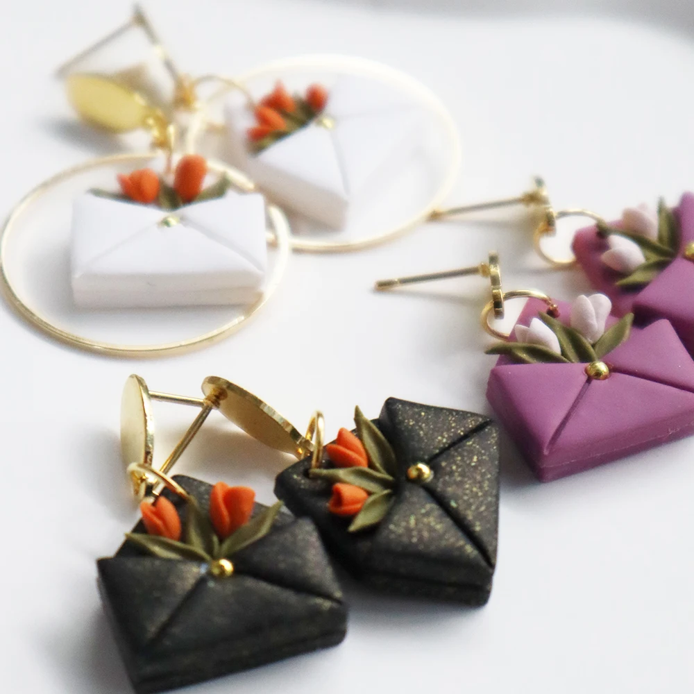 

Envelope Pendant Earrings for Women Girls Valentine's Day Gift Polymer Clay Envelope Dangle Earrings Drop Earring Jewelry Gift