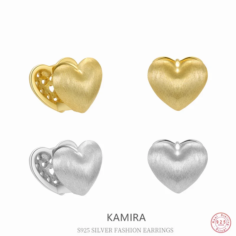 KAMIRA 925 Sterling Silver Romantic Frosted Love Hollow Piercing Hoop Earrings for Women Luxury Temperament Charm Senior Jewelry