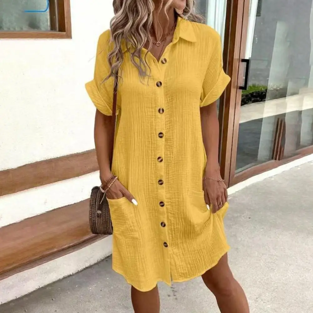 Vestido de Lino y Algodón para Mujer 2026, Vestido Casual con Botones y Cuello en V, Vestido de Verano de Manga Corta para Playa, Vestido Maxi Elegante para Mujer