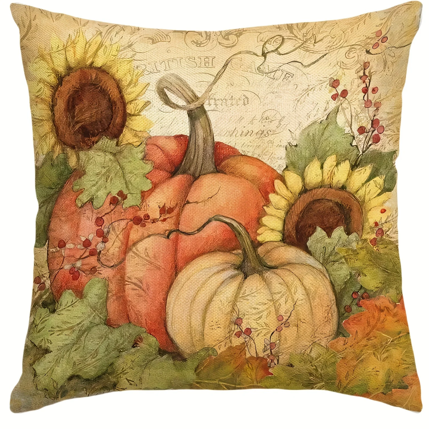 Autumn PillowcaseThanksgiving Decorative Pillowcase, Vintage Pumpkin Sunflower Berry Pillowcase Autumn