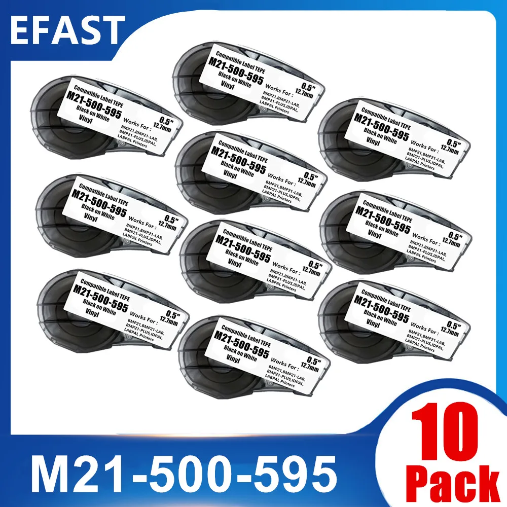 5~10Pack All-Weather Vinyl Label TAPE M21-500-595 for Indoor/Outdoor ID,Lab and Equipment Labeling,Black on White .375