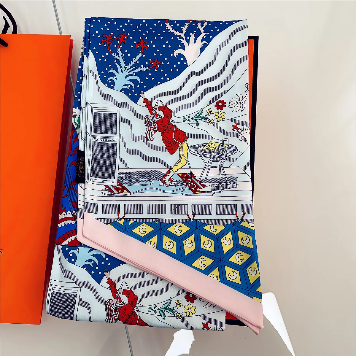 2025 Hot 160Cm New Model The Voice Outside The Window Women's Versatile Double-layer Strip Printed Decorative Twill Silk Scarf
