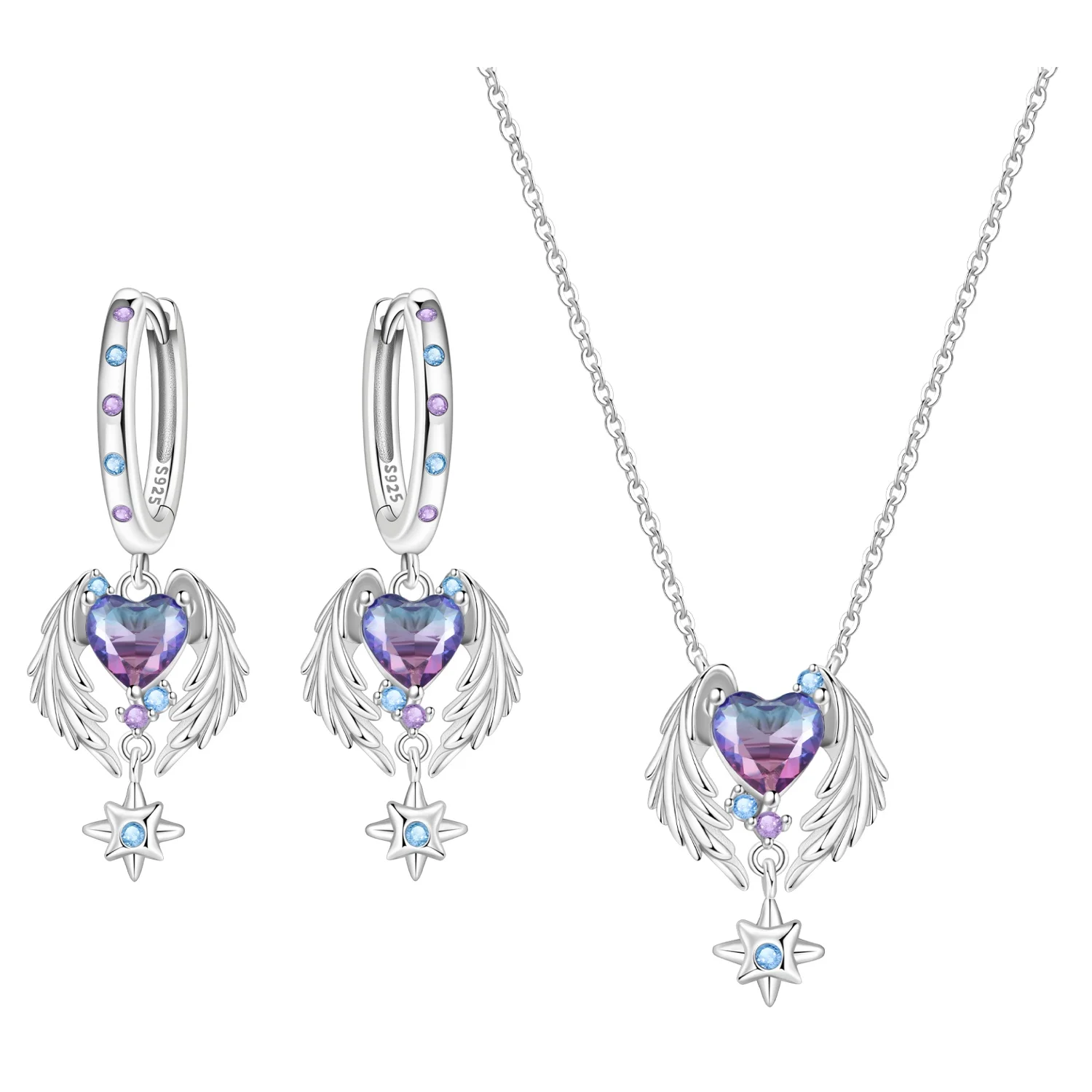 Orstarry S925 Sterling Silber Schmetterling-Blumen-Ohrringe und Halsketten-Set, Exquisites Herz-Hänge-Schmuckset für Damen, Party-Geschenk – Detail 16