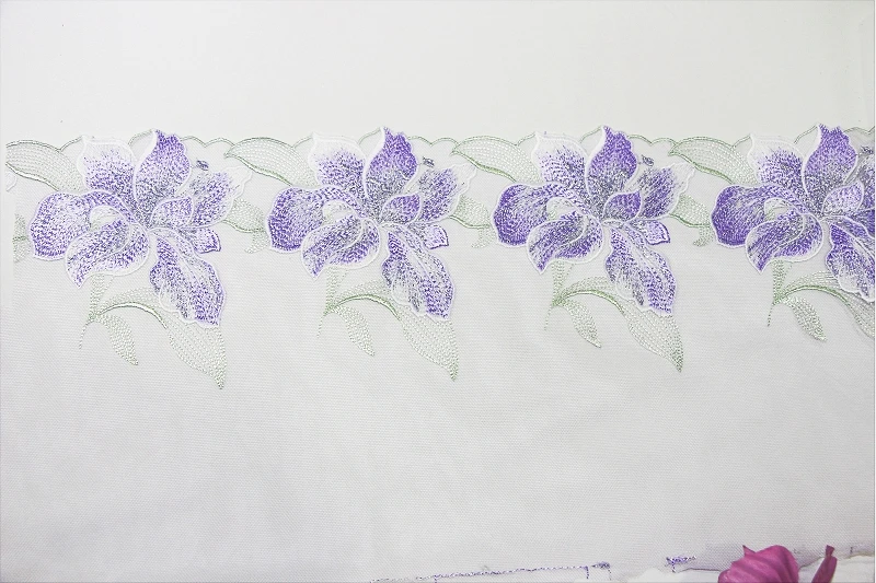 50Yards Violet Unilateral Embroidered Lace Trim Tulle Mesh Lace Polyester Tulle Fabric for Skirt's Hemline