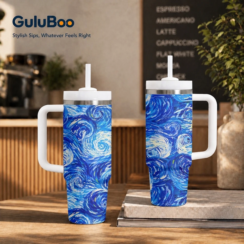 Starry Sky Van Gogh Graphics Vacuum Flasks 40oz Stainless Steel Insulated Tumbler With Handle & Straw Leakproof Travel Mug