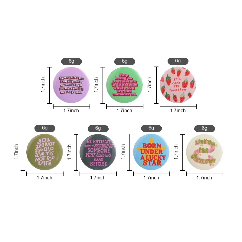 Positive Affirmation Quote Badge Strawberry Motivational Text Round Button Pin Inspirational Self Care Brooch Accessory