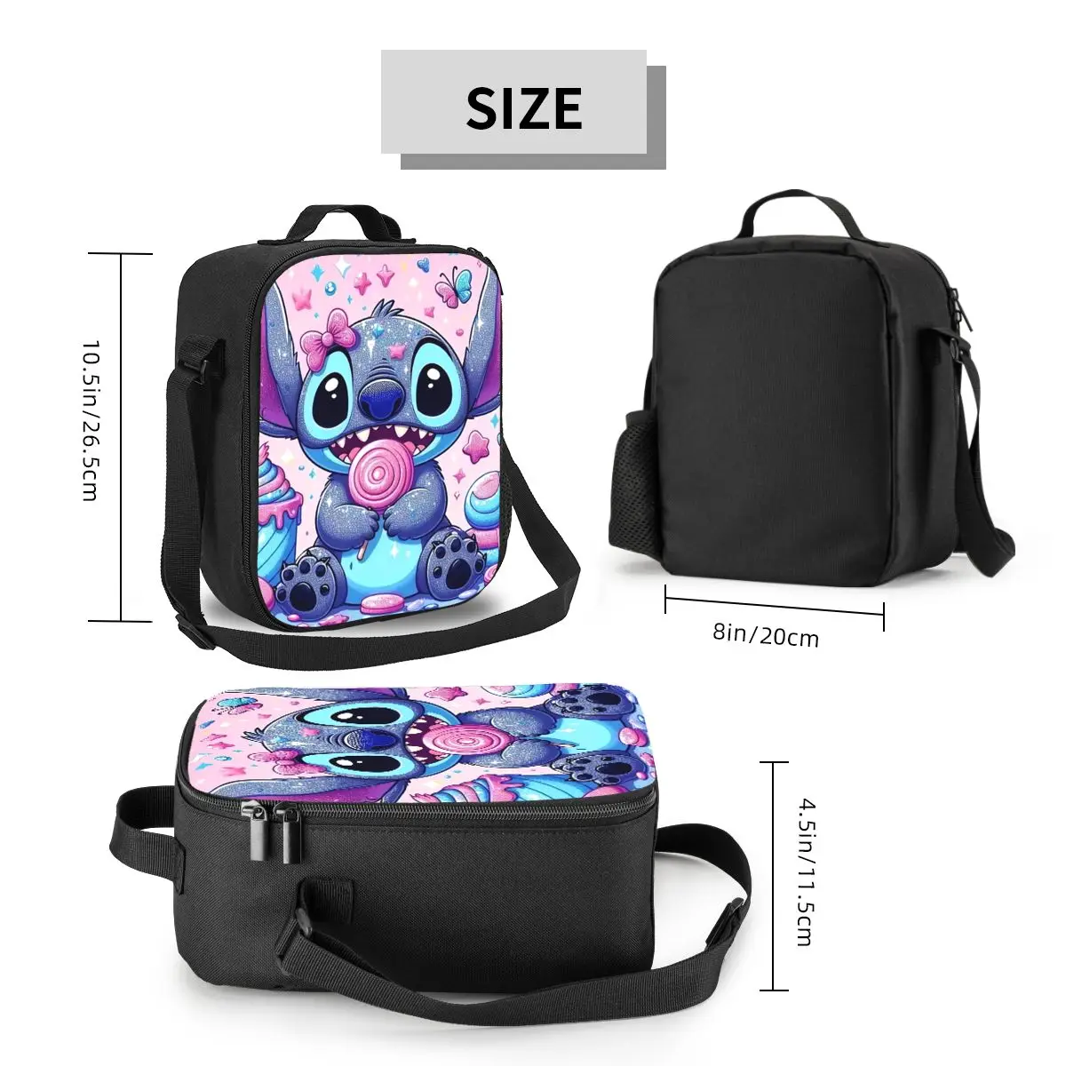 Custom Cartoon Pink Stitch Insulated Lunch Bags for Women Anime Cartoon Cooler Thermal Food Lunch Box Outdoor Camping Travel