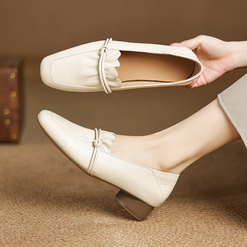 2026 new spring antumn women pumps natural leather 22-25.5 cmsoft sheepskin+pigskin+cowhide square toe round heel women shoes