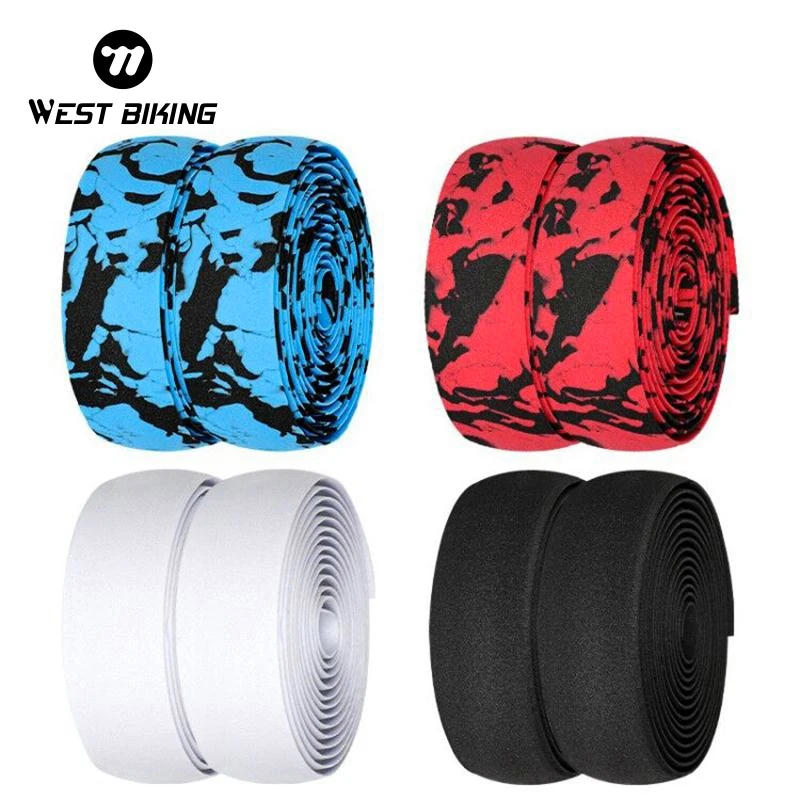 WEST BIKING 2pcs Bicycle Handlebar Tape Camouflage Anti-Slip Shockproof Cycling Road Bike Handle Belt Wraps with Bar End Plugs