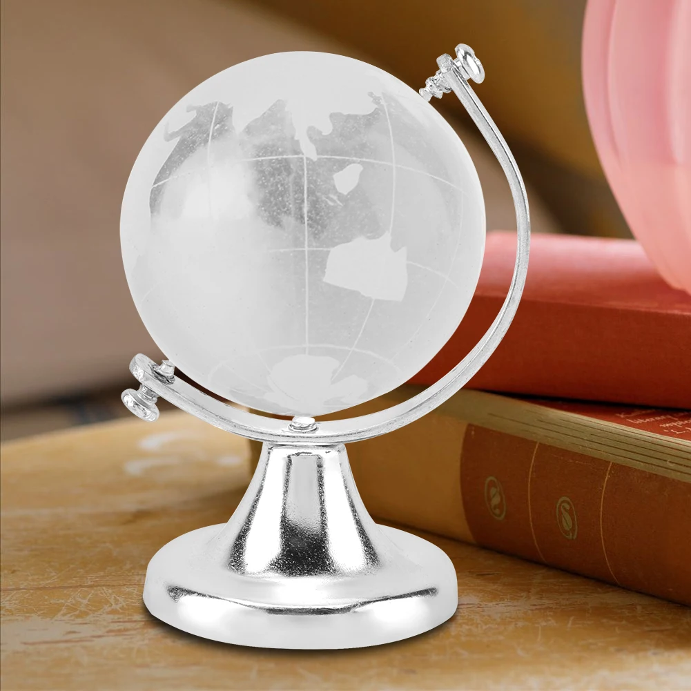 Round Earth Globe Gold Silver World Map Crystal Glass Ball Sphere Home Office Desktop Decoration Gift