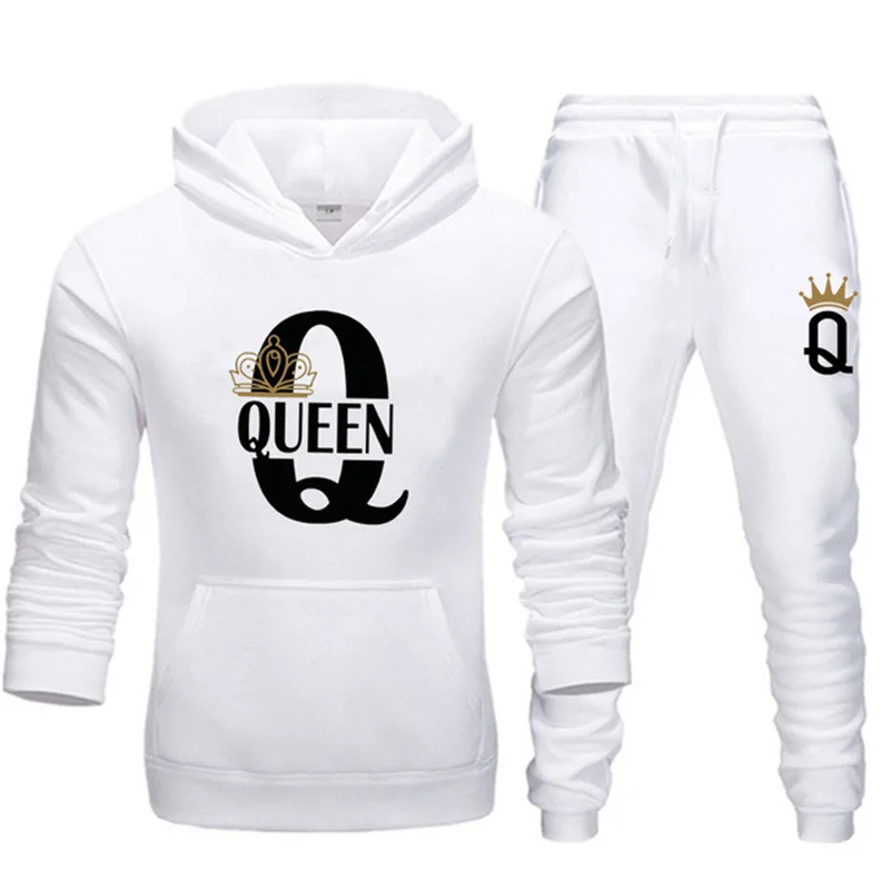 2026 New Autumn and Winter Men's and Women's Sweater Set KING QUEEN Loose Relaxed Hooded Print Couple Set view 2