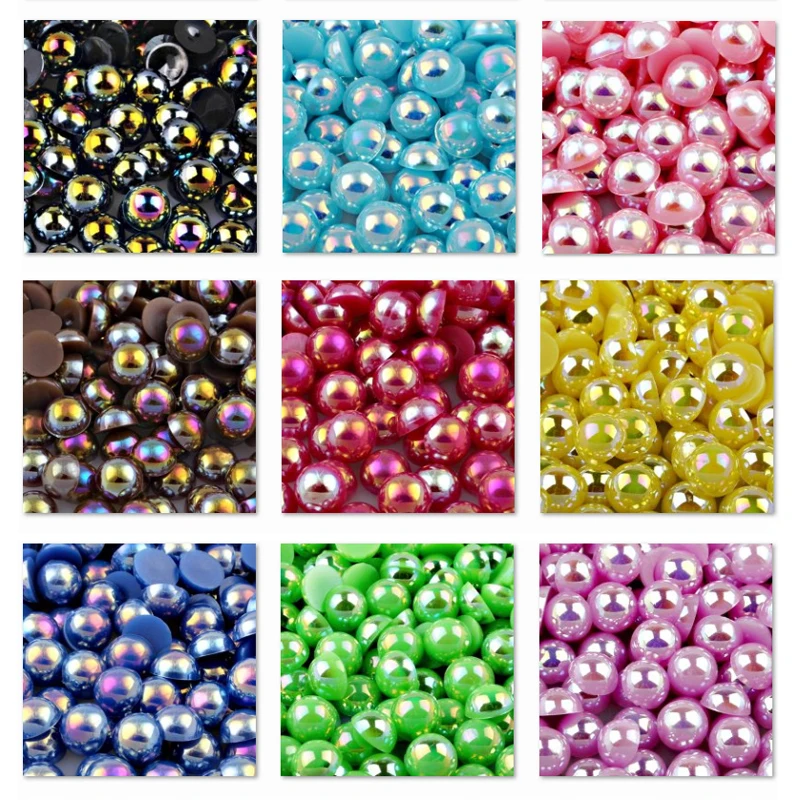 Bling AB Mix Multi Colors 2/3/4/6/8/10mm Imitation Pearl Half Round Beads FlatBack Plastic Resin Loose Glitters For DIY Nail Art