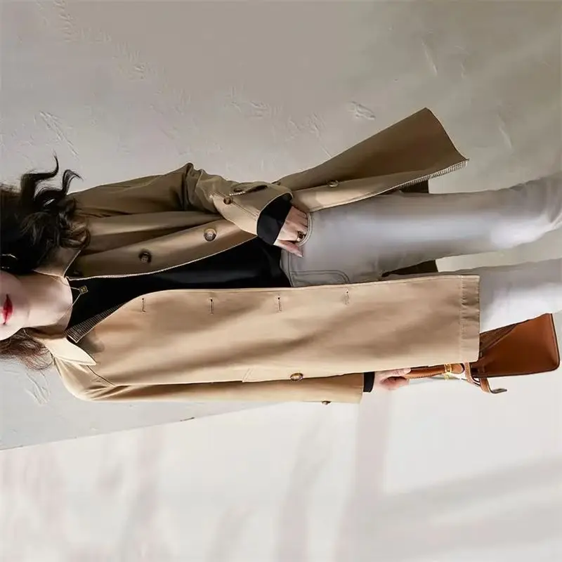 

High-end Female Medium Long Styles Windbreaker Coat Autumn Women Solid Color Trench Outwear Ladies Large Size 5XL Lined Jacket