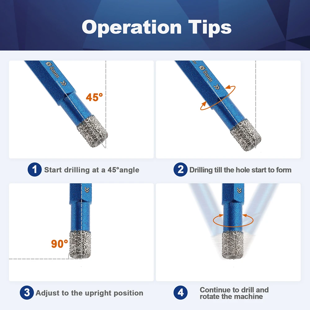 BRSCHNITT Dia6-8mm Dry Diamond Drill Core Bit Tile Cutter Drilling Bits Hex Shank For Granite Marble Masonry Tile Ceramic