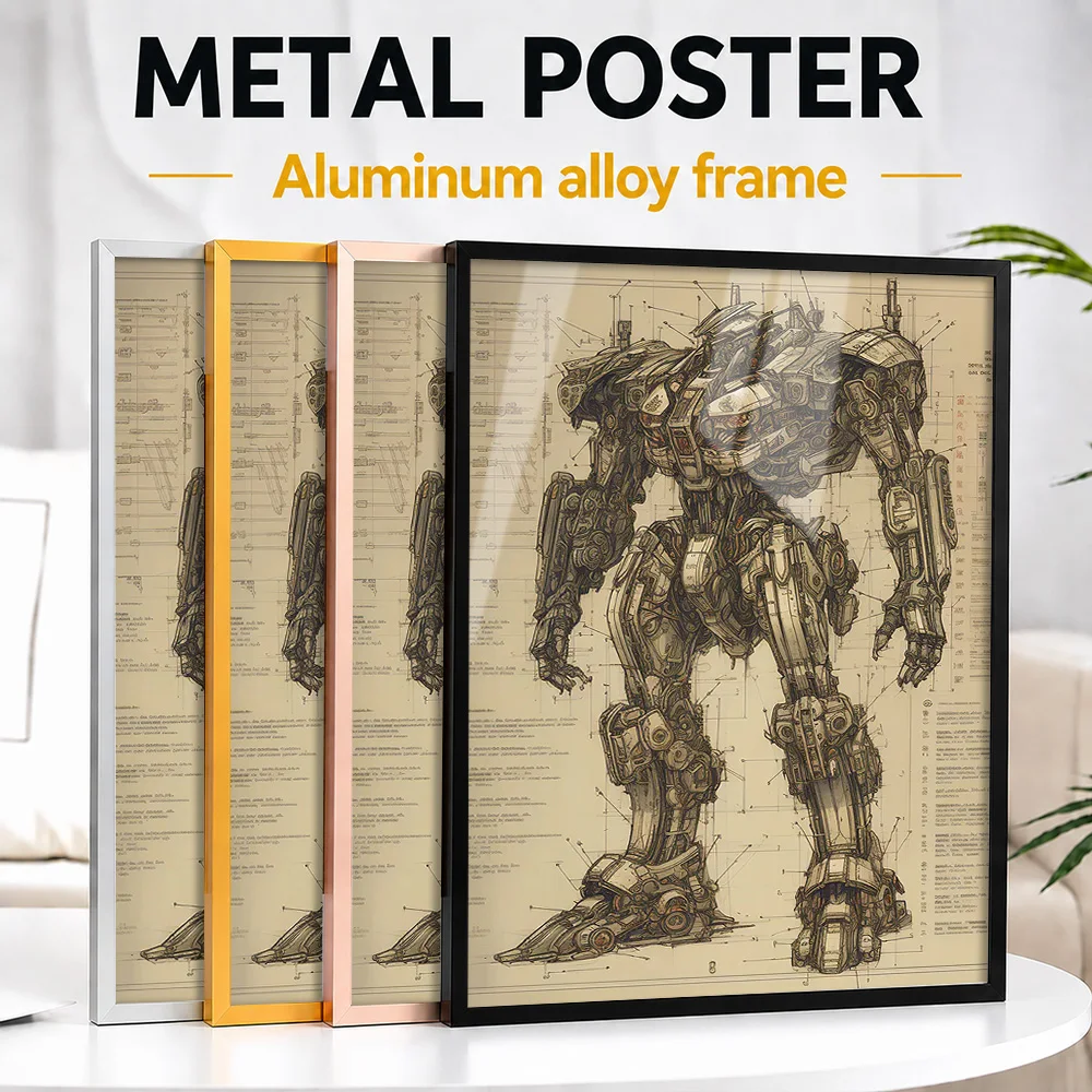 Robot Blueprints Framed Aluminum Metal Poster Customized Photo Vintage Patent Style Wall Art For Workshop Unique Engineer Gift