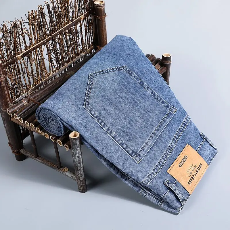 Лидер продаж, осенние и зимние трендовые модные свободные легкие и удобные деловые эластичные джинсовые прямые джинсы, мужская одежда
