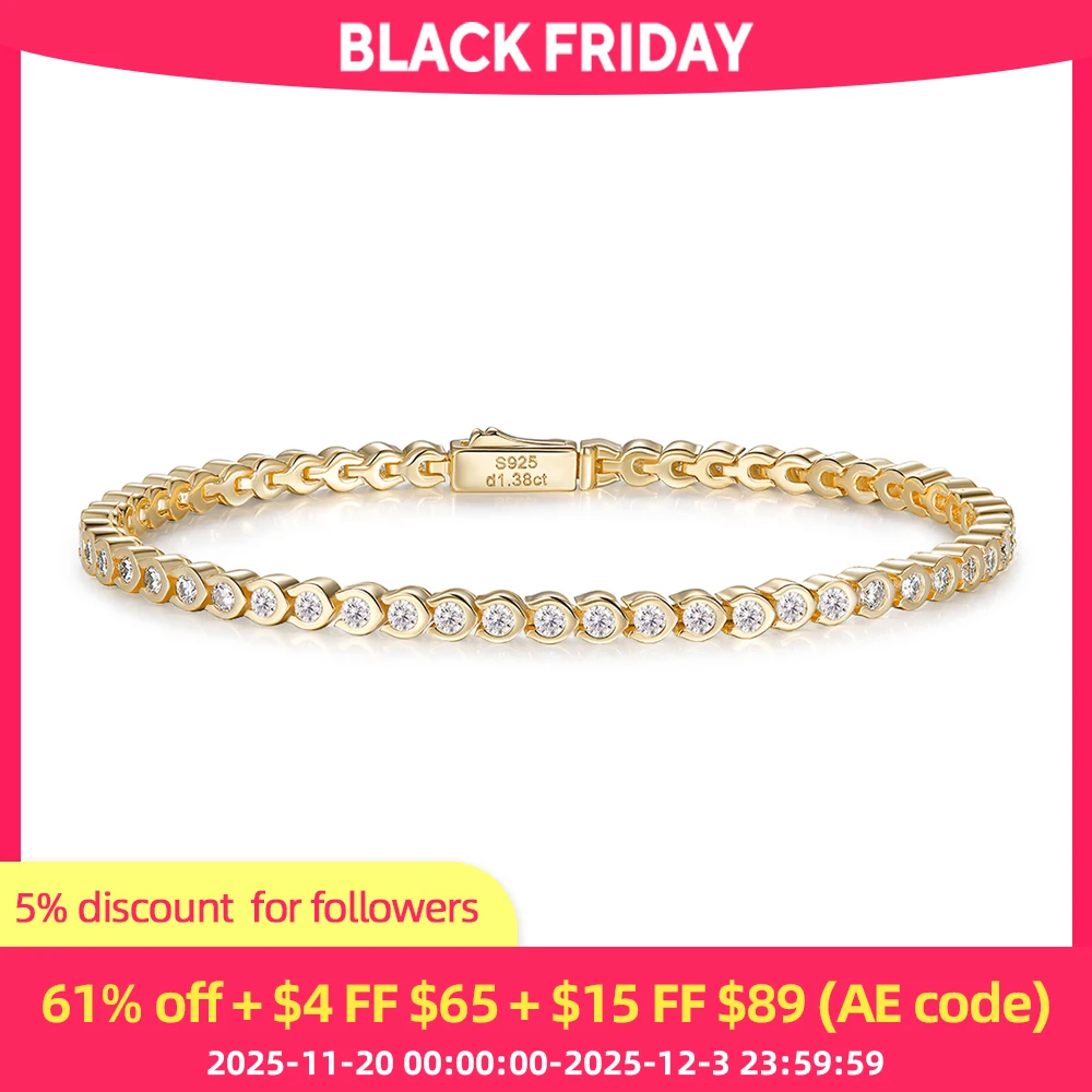 

ANDH D Color VVS1 Moissanite Tennis Bracelet for Women Diamond Chain Rhodium Plating Anniversary Valentine's Day Jewelry Gifts