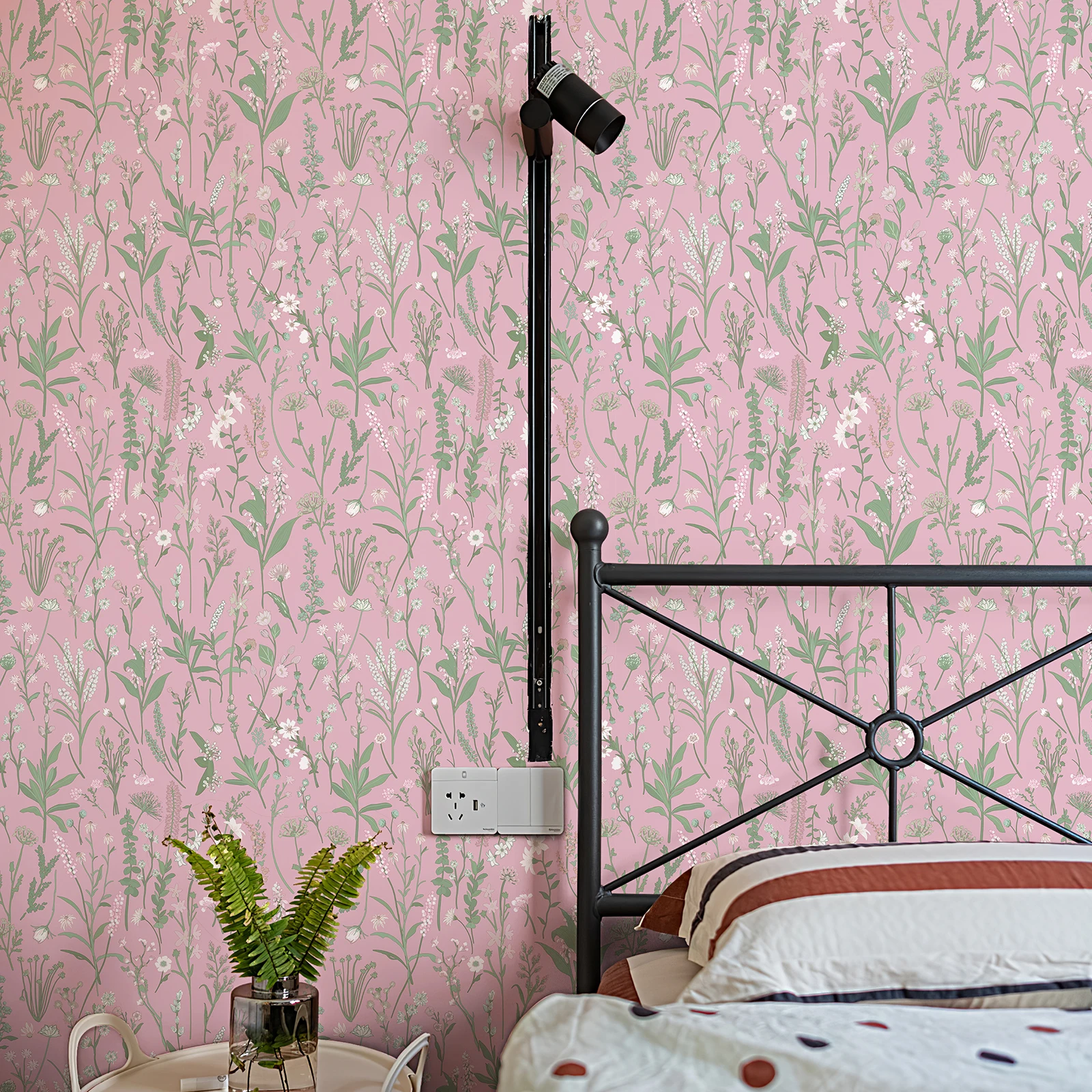 Cute Pink Flower Wallpaper Self-adhesive Waterproof PVC Wallpapers Peel and Stick Furniture Stickers Bedroom Home Decoration