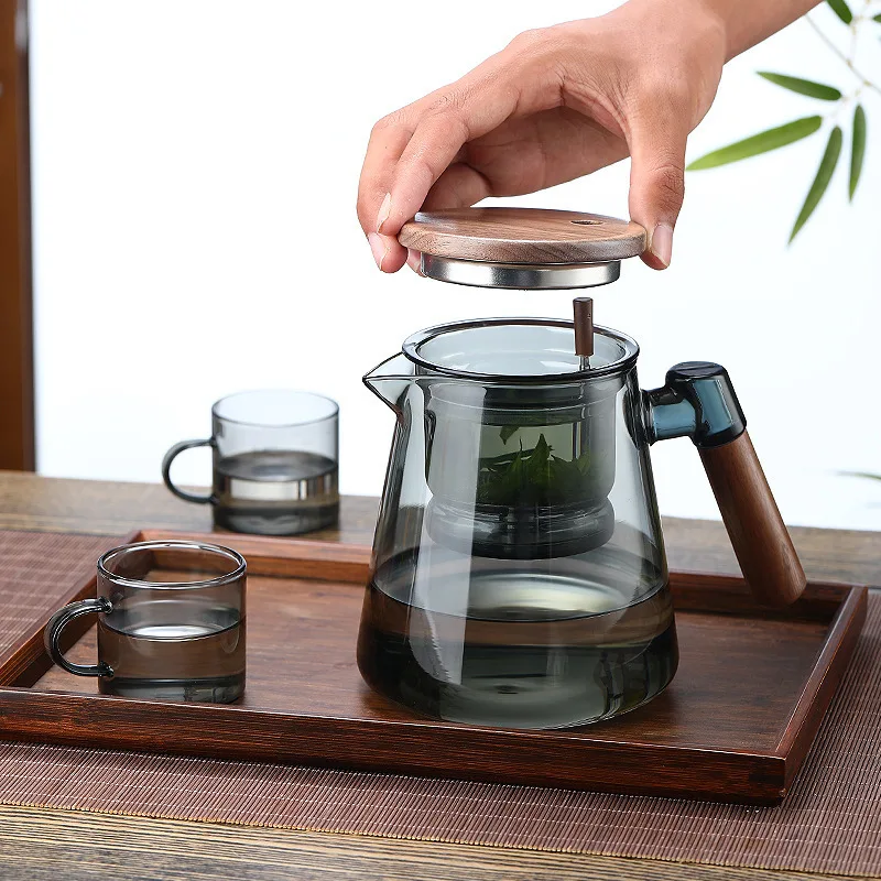 Household teapot Teapot thickened glass liner tea water separation tea set household floating cup filtered tea cups