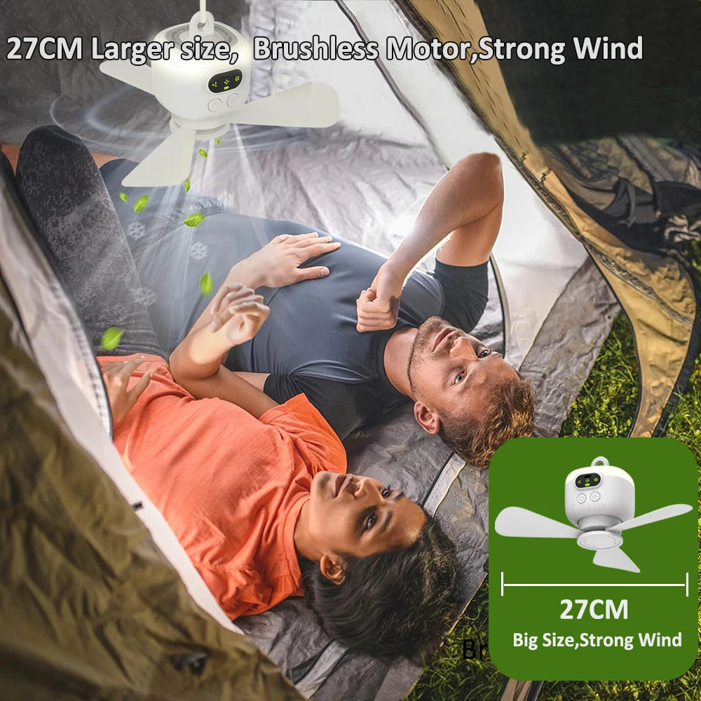 8000mAh Tragbarer Deckenventilator, Outdoor-Campingventilator, Zelt-Luftzirkulator, wiederaufladbarer elektrischer Ventilator mit Fernbedienung und LED-Licht – Detail 4