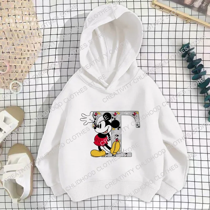 Mickey Children Hoodies Disney Letter Abcd Sweatshirts Kawaii Pullover Anime Cartoons Girls Boy Kids Casual Clothes Fashion Tops