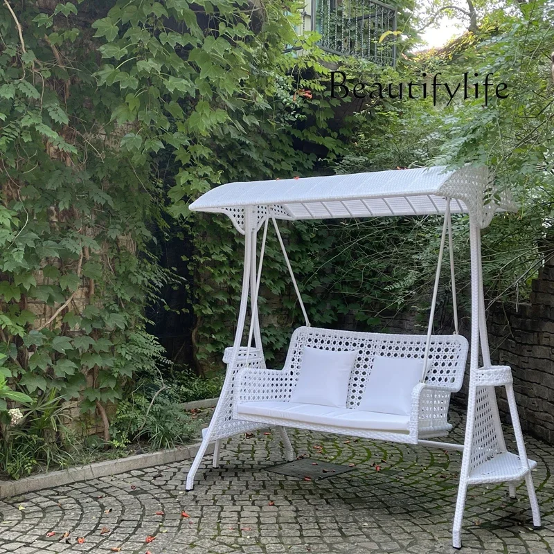 

Outdoor courtyard imitation rattan wrought iron swing rocking chair hanging chair double triple rattan chair garden terrace