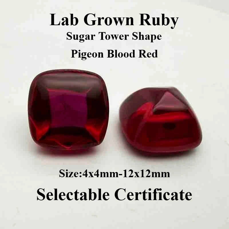 

Lab Grown Ruby Sugar Tower Shape Pigeon Blood Red Color Charms Gemstone for DIY Jewel Making Materials Selectable Certificate