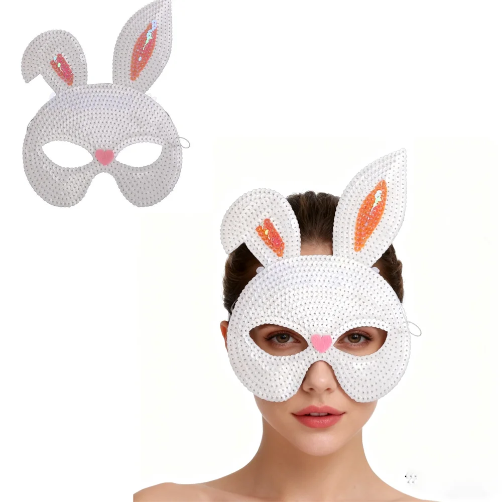 PESENAR Maschera con paillettes coniglietto pasquale con naso a cuore rosa per accessorio per costume da festa