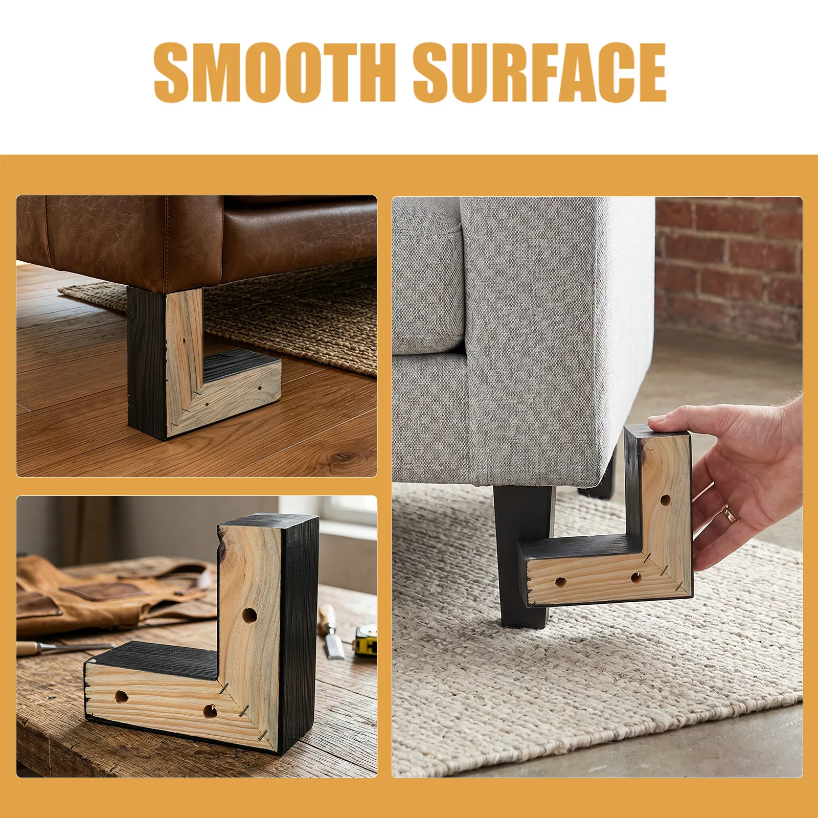 2Pcs Furniture Legs Replacement Wood L Shaped Furniture Feet Sofa Couch Ottoman Replacement Sofa Feet Wooden Corner Legs