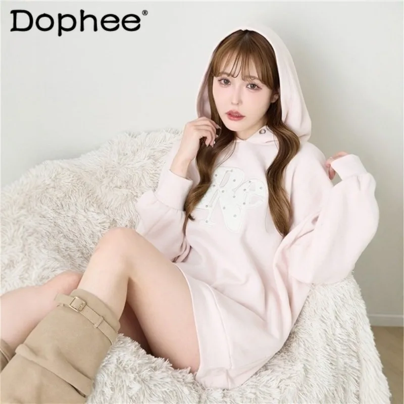 

Новая весенняя коллекция 2026: Японская свободная толстовка с капюшоном в стиле Sweet Girl для повседневной носки и поездок на работу, универсальная удлиненная модель