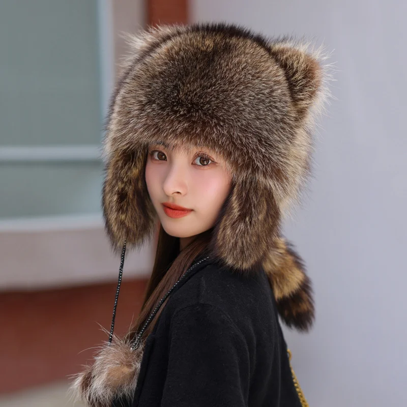 

Hot Sale 100% Natural Fox Fur Hat Women Cap Thick Fur Cap Warm Hat Female Fashion Women's Winter Hat Earmuffs Hat