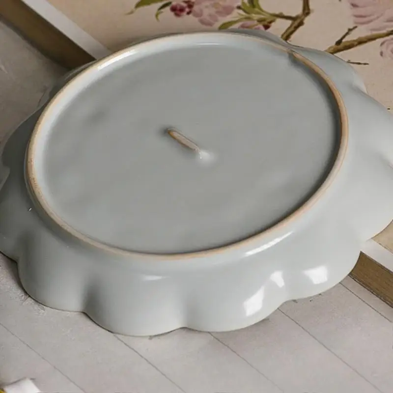 1Pc Handmade Celadon Palette Plum Blossom Shaped Watercolor Paint Tray Jingdezhen Ru Kiln High Quality Ceramic Plate and Pen