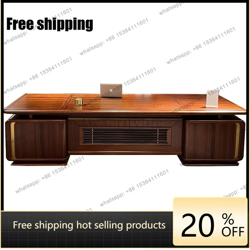 zj.Brown Wood Executive Office Desk Modern Strong Luxury Gaming Computer Desk Study Large Mesa Escriotorio Work Station Table