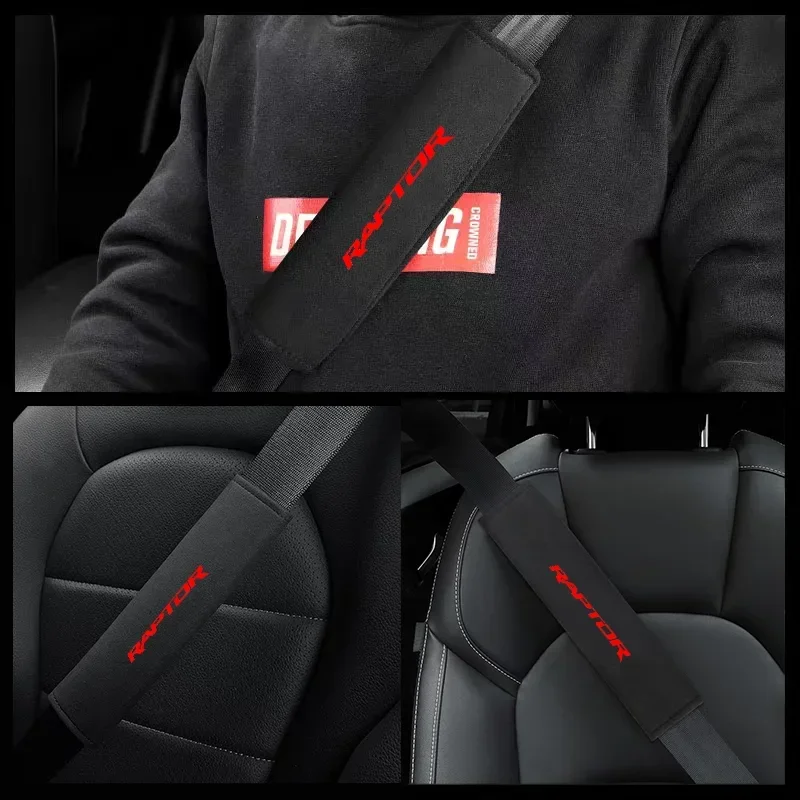 1pcs Car Safety Belt Ornament Plush Leather Anti-Fur Seatbelt Shoulder Protector For ford raptor f-150 f150 svt Pickup Focus