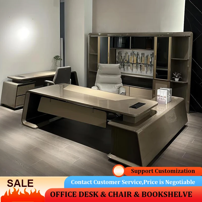 

Office Desk President Desk High-end Custom Bright Surface Desk Modern Light Luxury Atmospheric Boss Desk