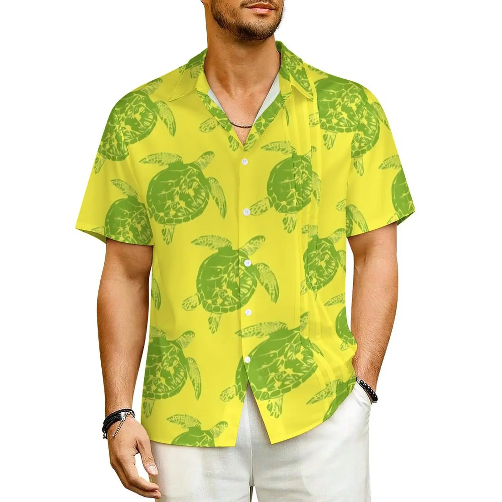 

Green Sea Turtle Beach Shirt Animal Print Hawaiian Casual Shirts Man Vintage Blouses Short-Sleeve Stylish Pattern Clothing