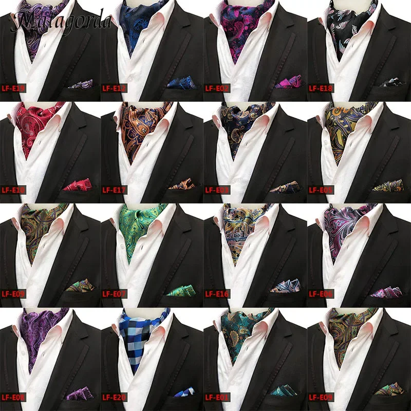 

Men Scarf High Quality Jacquard Necktie Cravat Men Ascot Tie+Hanky Suits Set Pocket Handkerchief Neckwear Suiting Accessory