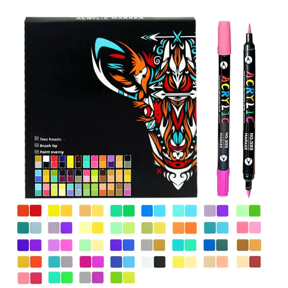 Acrylic Paint Markers Set Dual Tip Professional Art Drawing Pens Soft Tip For Sketching Illustration DIY Craft Tools