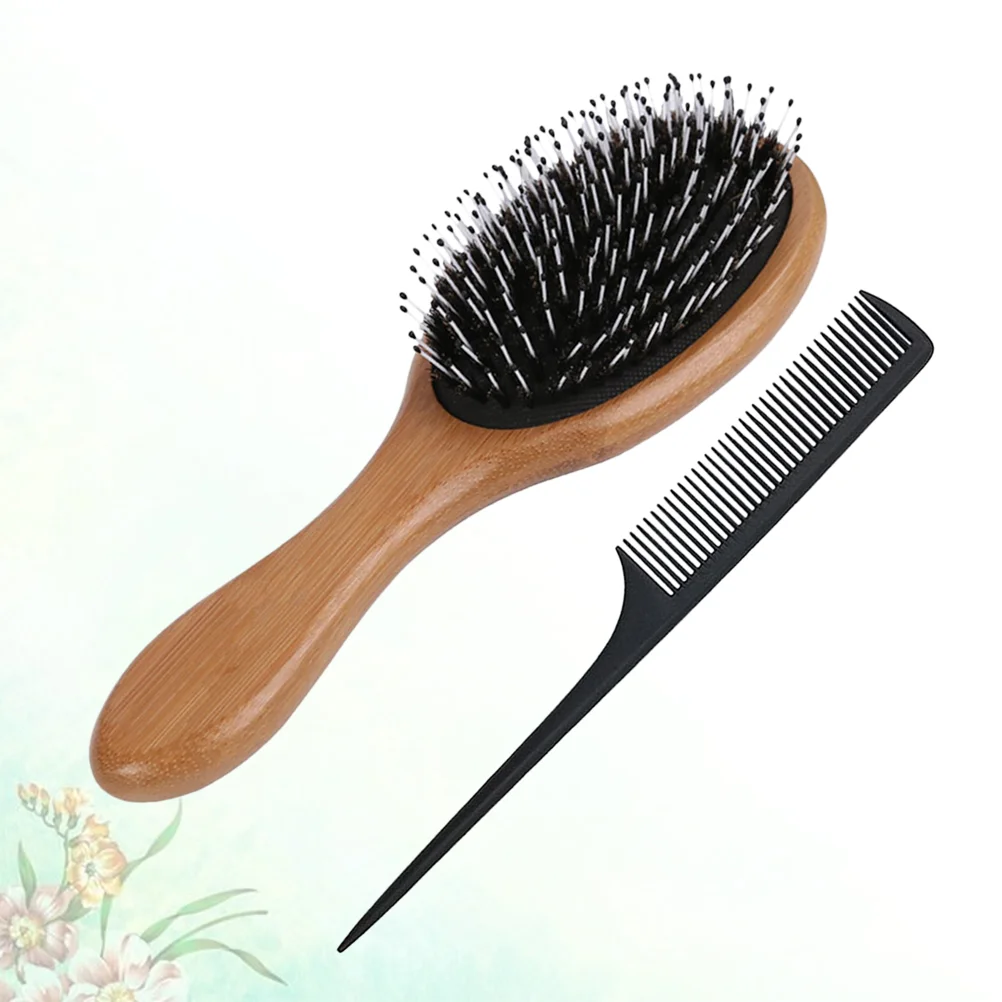 Peigne de massage pour cheveux bouclés, brosse en bois, pointe de voyage, queue, cuir chevelu domestique, 2 pièces