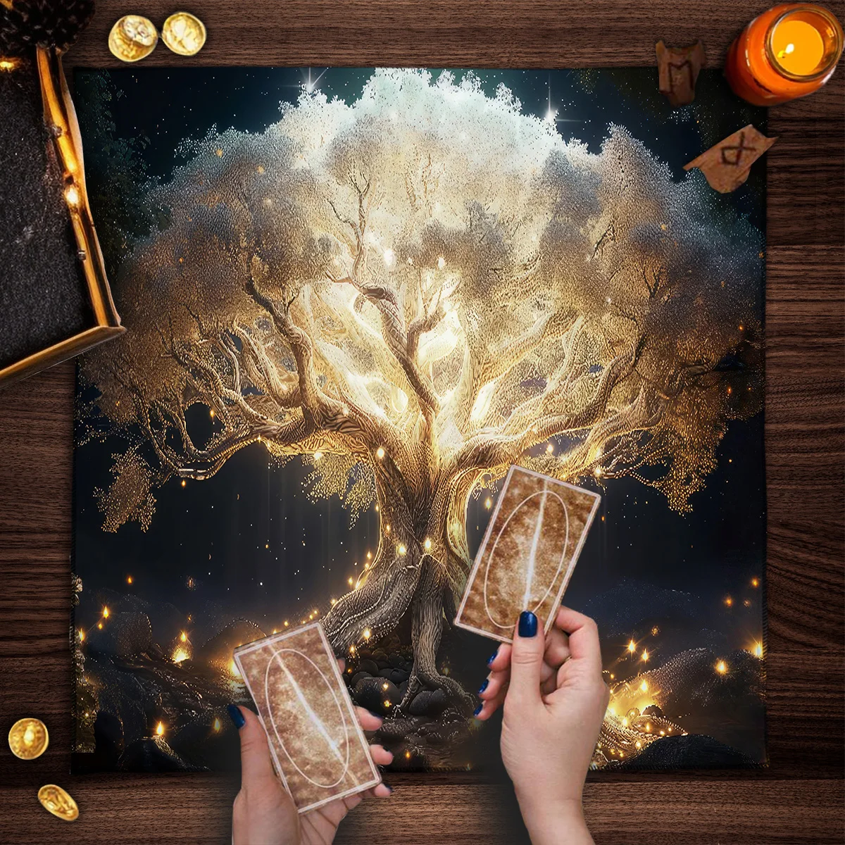 50/75/110/137cm Tree Of Life Tarot Card Tablecloth Cloth Altar Board Game Card Pad Decor Spread Tarot Reading Cloth Home Decor