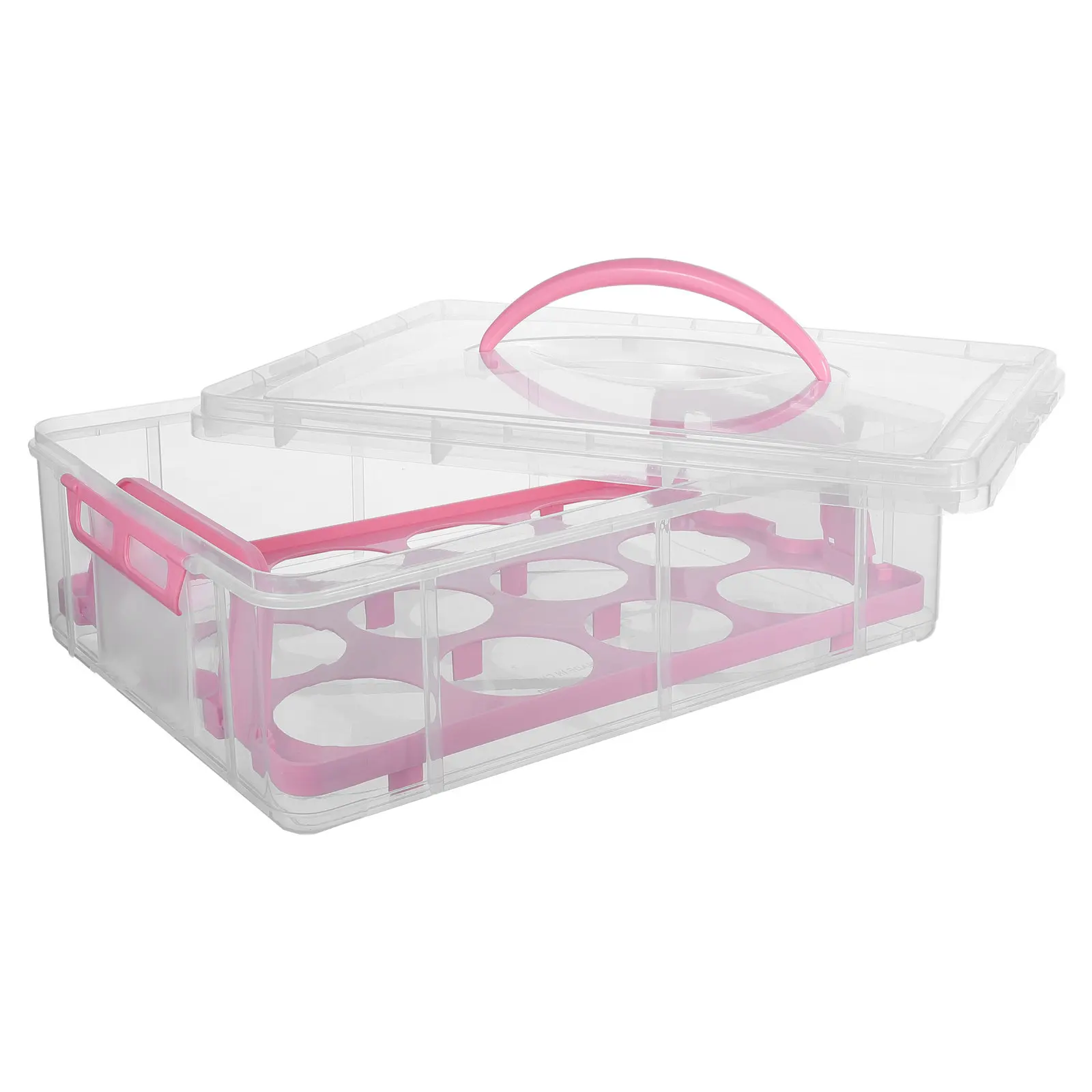 12 Count Plastic Cupcake Carrier Brownie Storage Container Clear Lid Handle Reusable Dessert Transport Box Portable Muffin