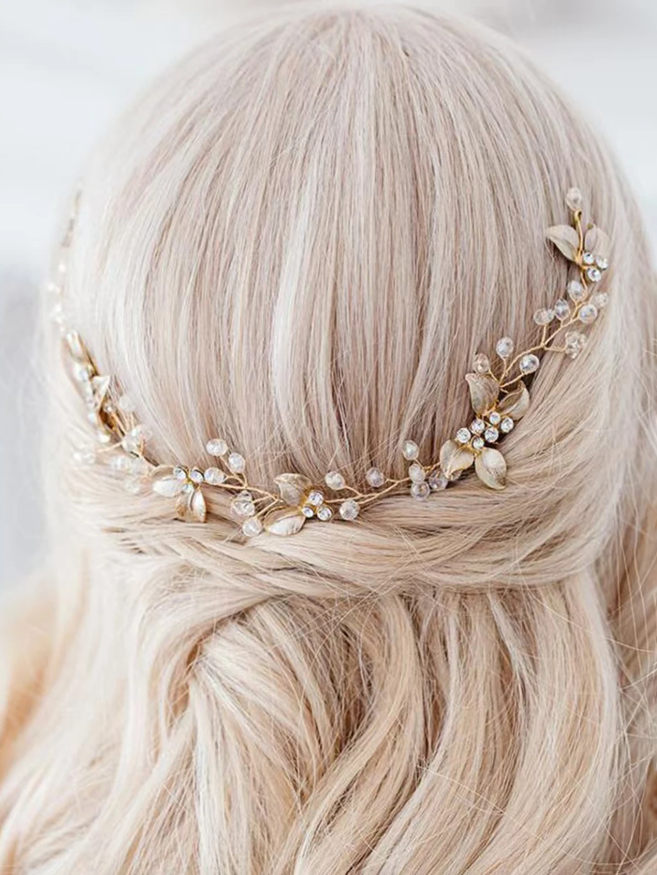 Luxuriöser goldener Perlen-Blatt-Kristall-Haarkamm für Brautfrisuren – Vintage-Haarschmuck für Hochzeitskleider und Brautjungfern