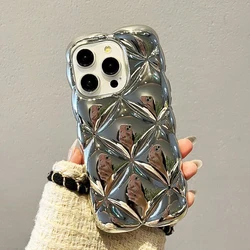 Fashion Plating Silver Rhombus Plaid Pattern Phone Case For iPhone 16 Pro Max 15 13 12 11 14 Plus Soft Glossy TPU Back Cover