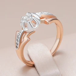 Kinel Luxury Shiny Natural Zircon Bride Wedding Rings For Women 585 Rose Gold Silver Color Mix Setting Slim Design Daily Jewelry