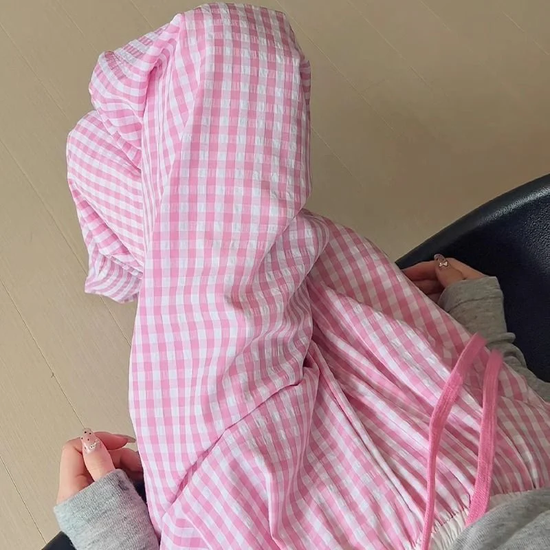 Heißer Verkauf Weiblichen Koreanischen Baggy Breite Bein Hosen Mädchen Patchwork Plaid Hohe Taille Hose Dame Mode Lässig Täglichen Hosen