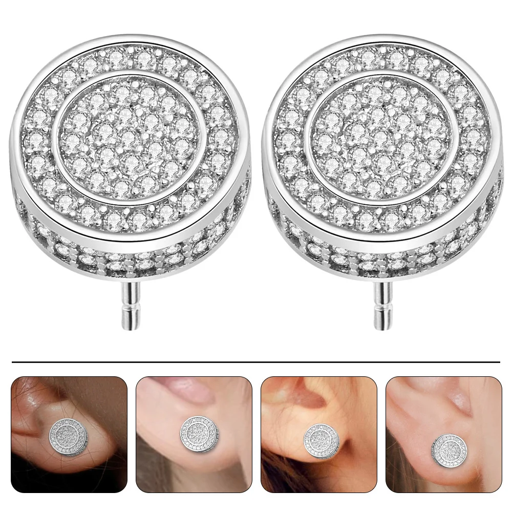 

1Pair Men's Earrings Hiphop Round Ear Studs Lightweight Sturdy Metal Ear Jewelry Party Fashion Trendy Earrings for Men