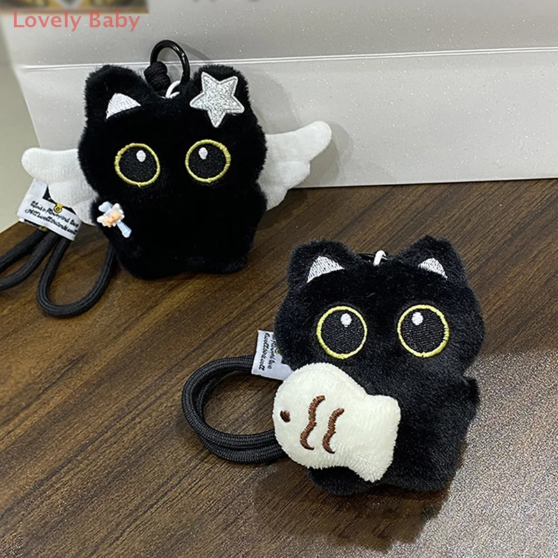 【BBS-7】Fofo pelúcia olhos grandes gato preto boneca pingente menina mochila boneca pingentes saco chaveiro telefone encantos saco pingente acessórios
