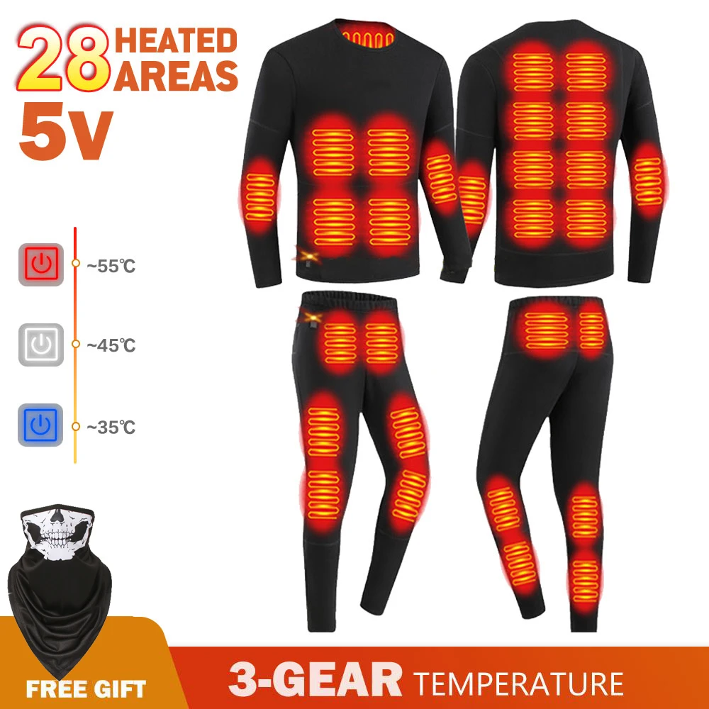 28 Areas Heated Jacket For Women And Men Thermal Heated Underwear USB Electric Heating Clothing Undershirt Ski Suit Winter Vest