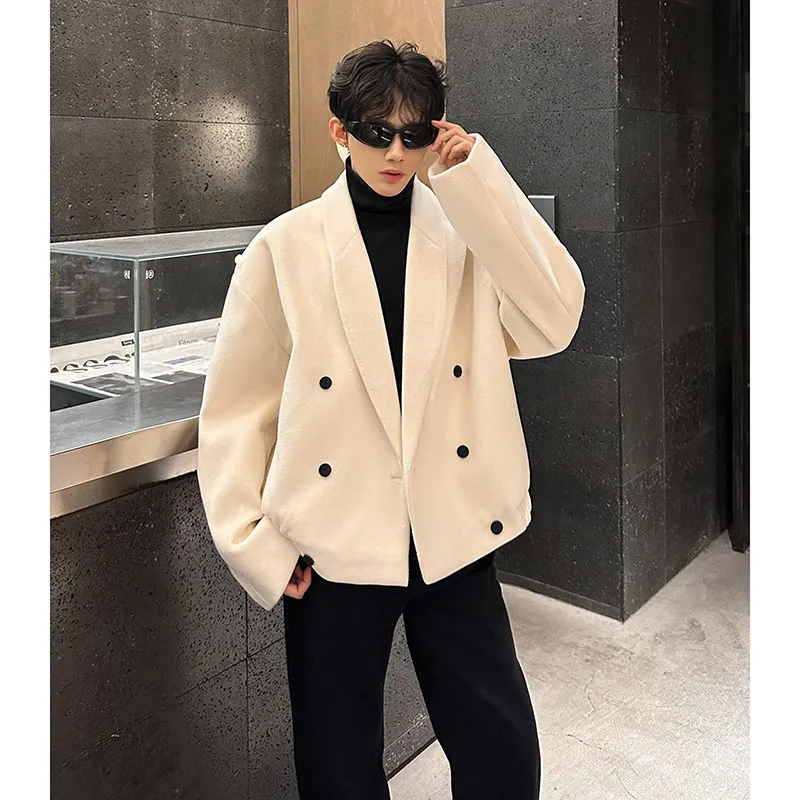 

Autumn Winter Thiened Woolen Jaet Men's Faion Urban Sle Casual Wear Stand Fit Non-iron Treaent ort Coat