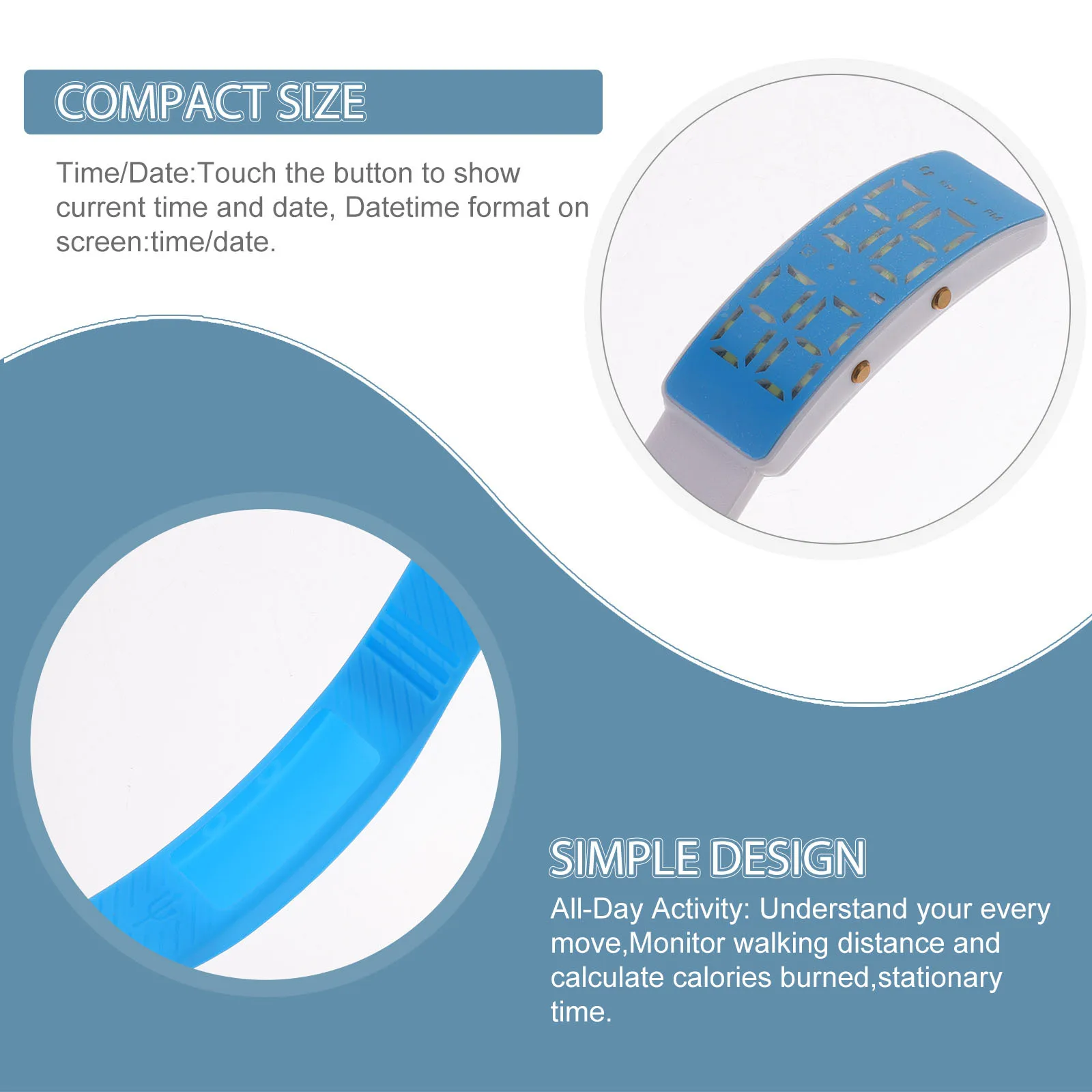 

Blue LED Wristband Lightweight 3D Sensor Fitness Tracker Long Easy Charging Smart Wristband